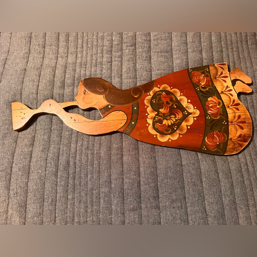 Vintage old world  Tole painted angel on wood.